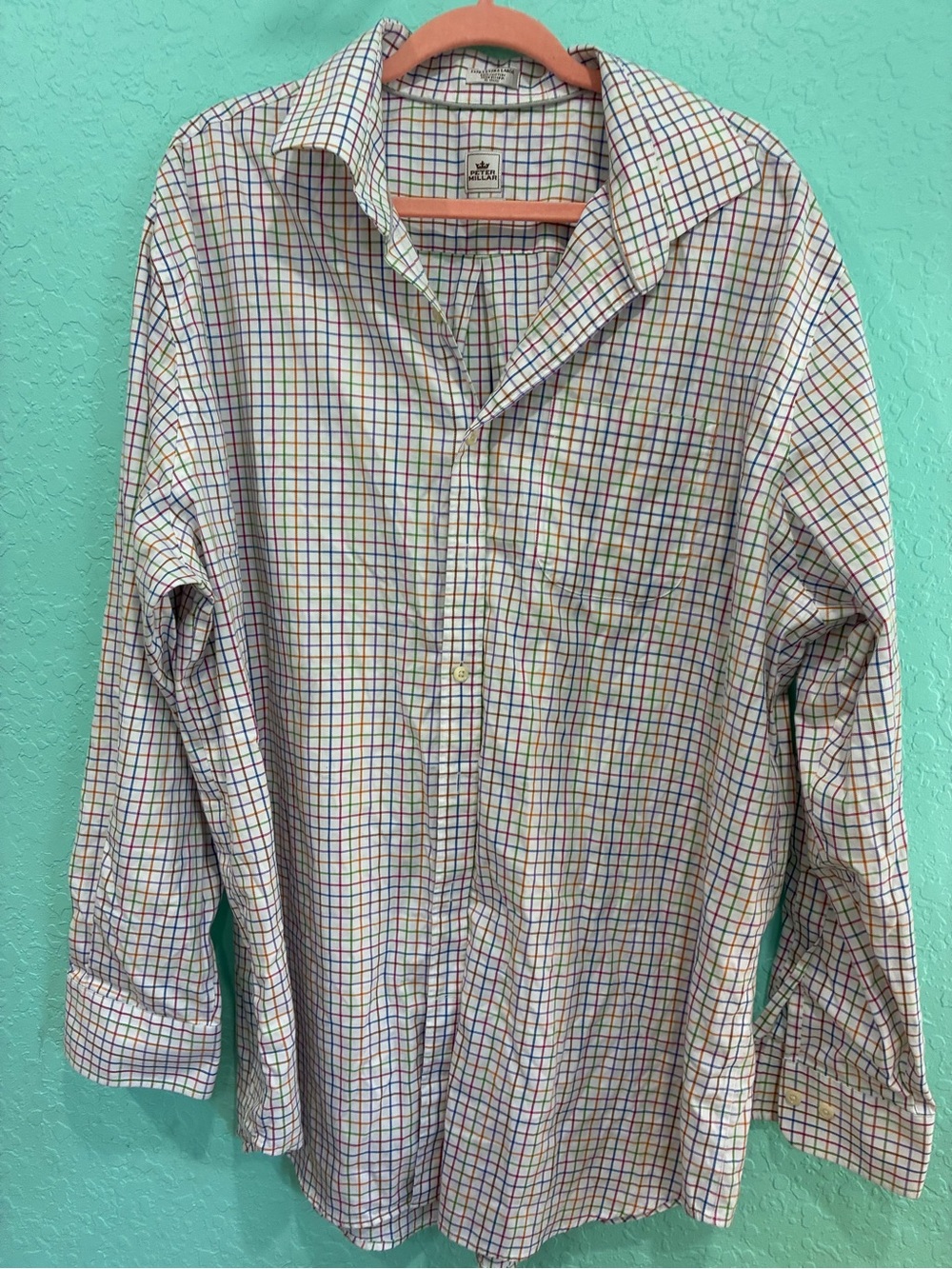 Peter Millar nanoluxe White Multicolor Dress Shirt easycare XXL cotton